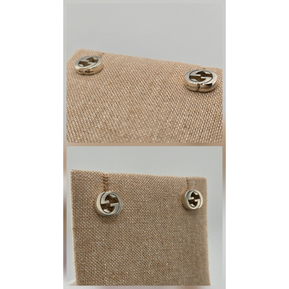Gucci Interlocking G Stud Earrings Sterling Silver 925 Logo with Box & COA - Picture 8 of 9
